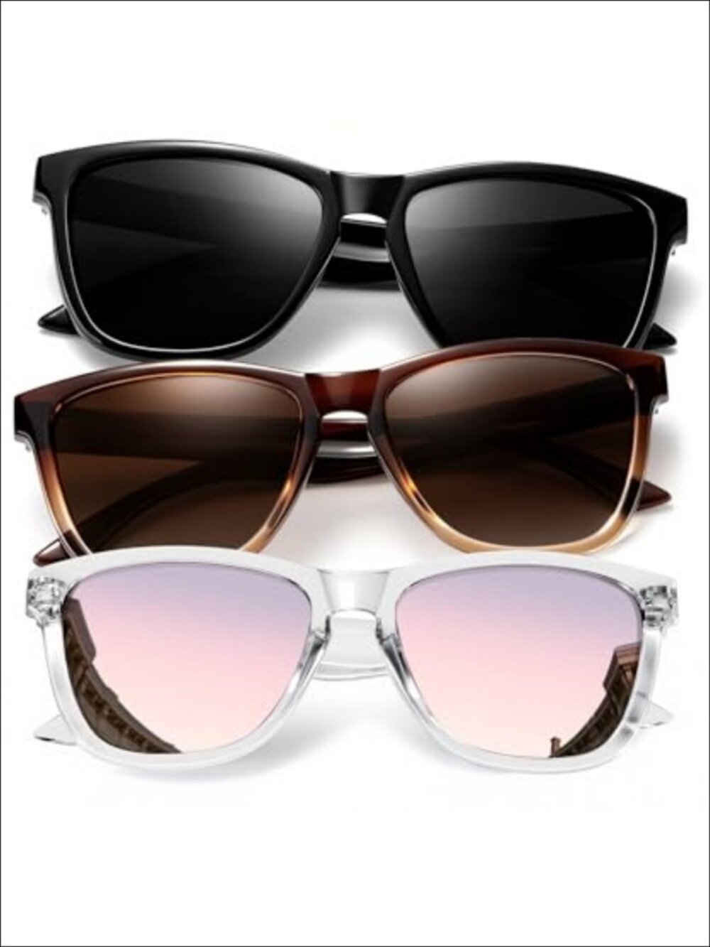 Polarized Sunglasses UV Protection Retro Rectangular Full Frame 3 Pack